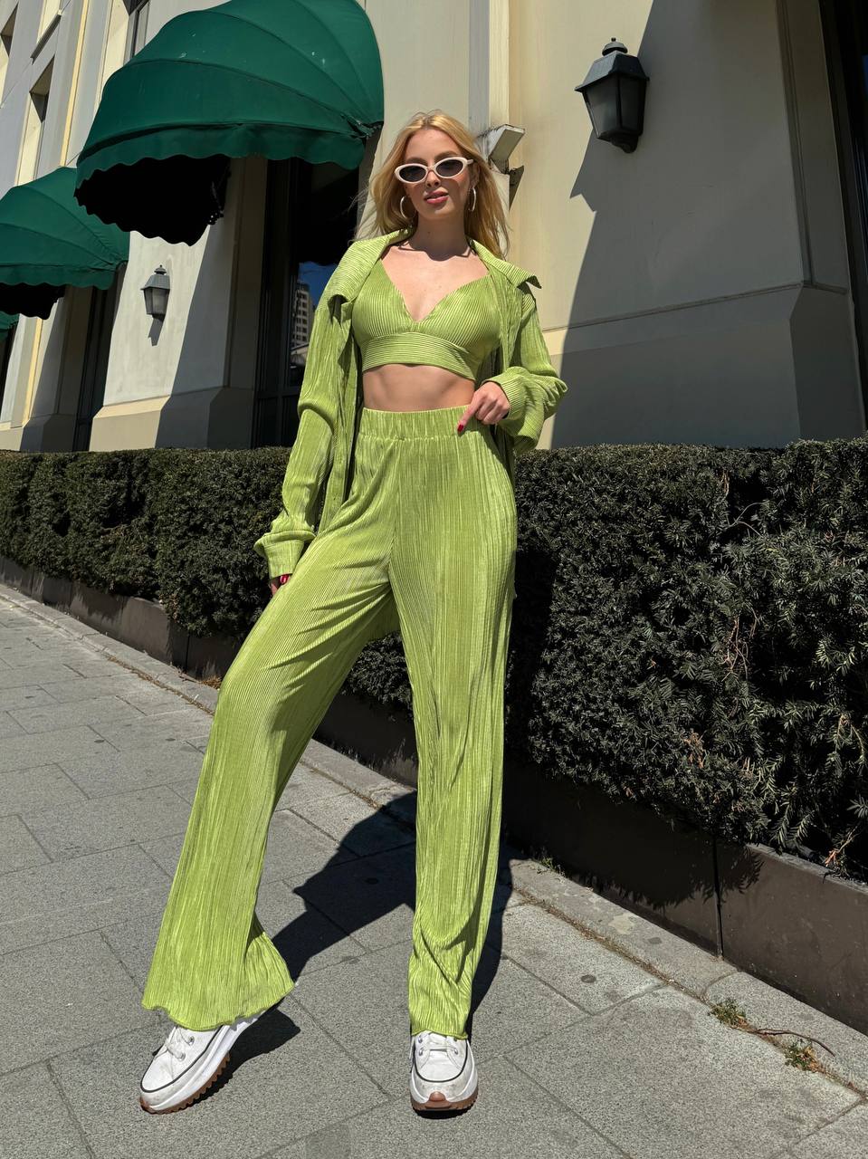 Lime Pleated Lounge Set – 1097