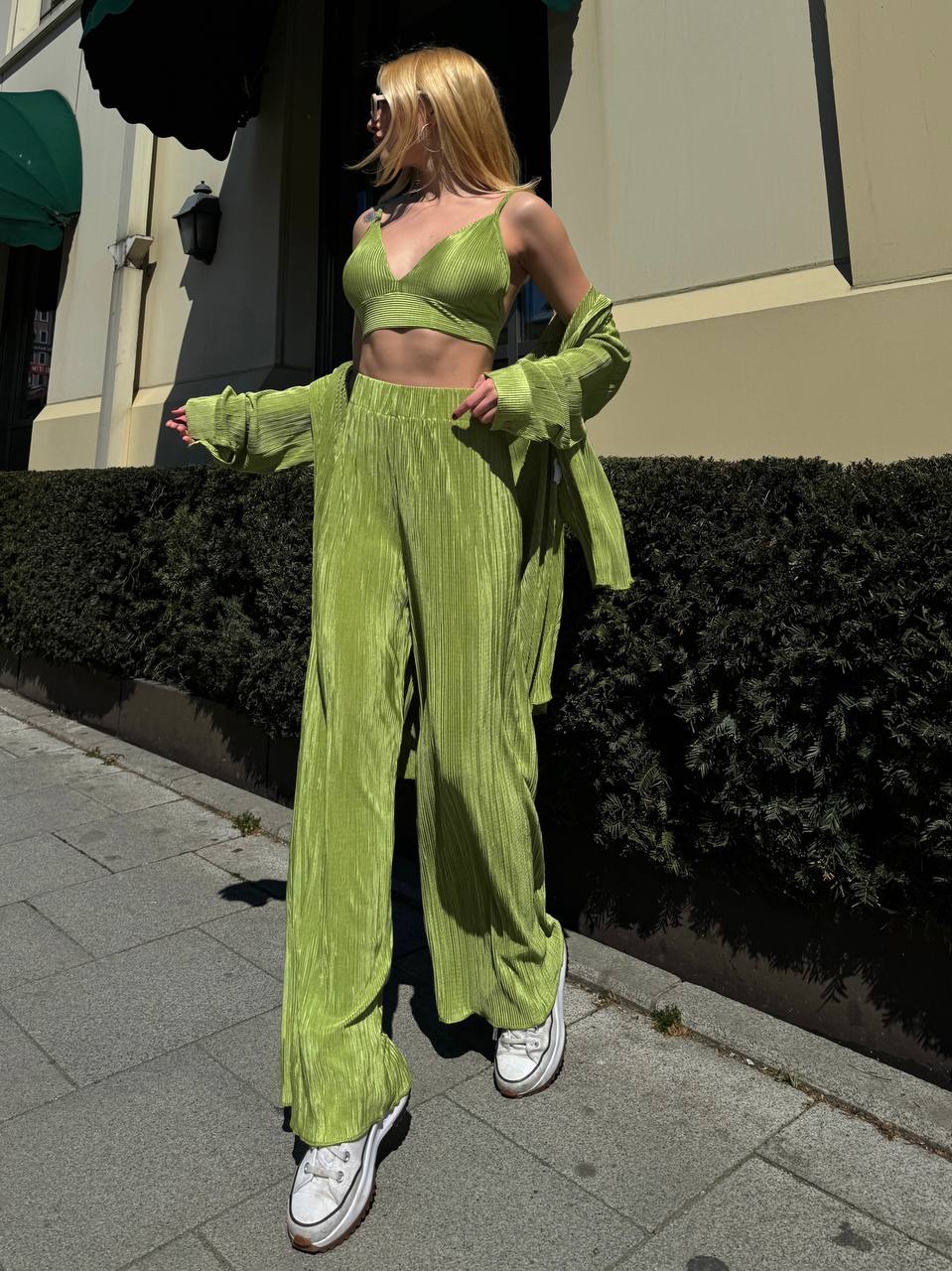 Lime Pleated Lounge Set – 1097