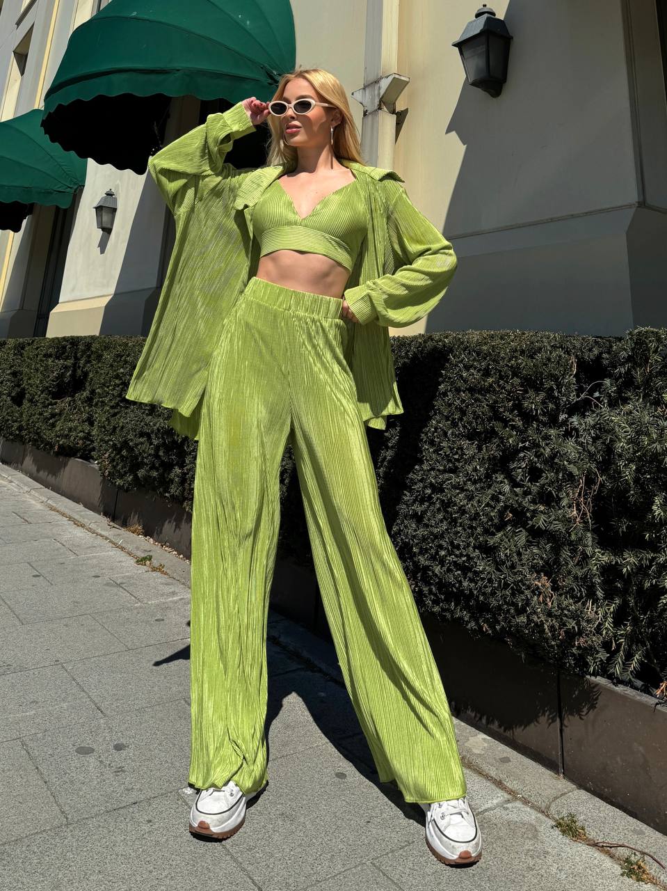 Lime Pleated Lounge Set – 1097