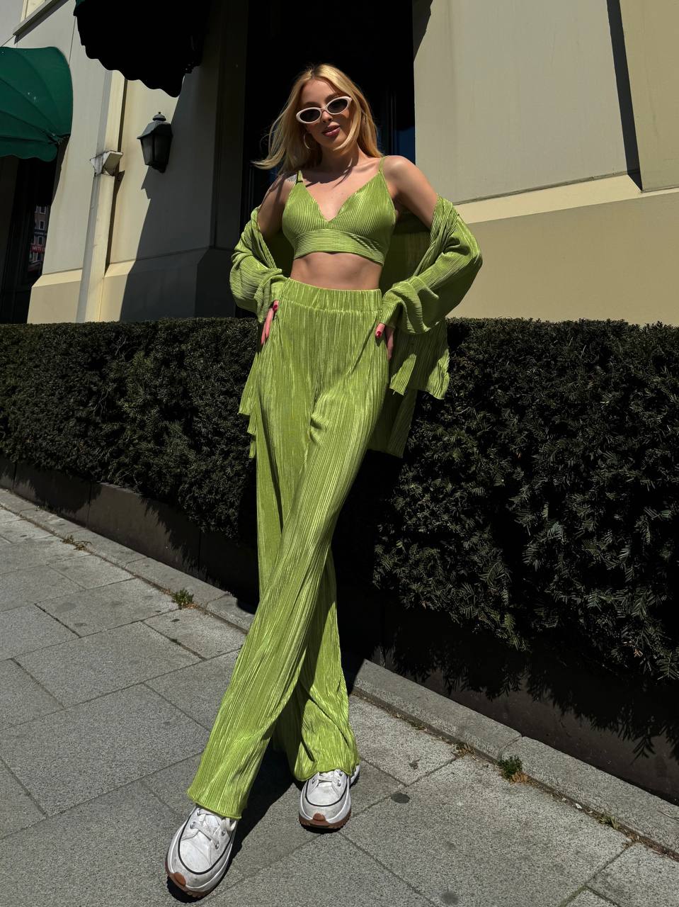 Lime Pleated Lounge Set – 1097