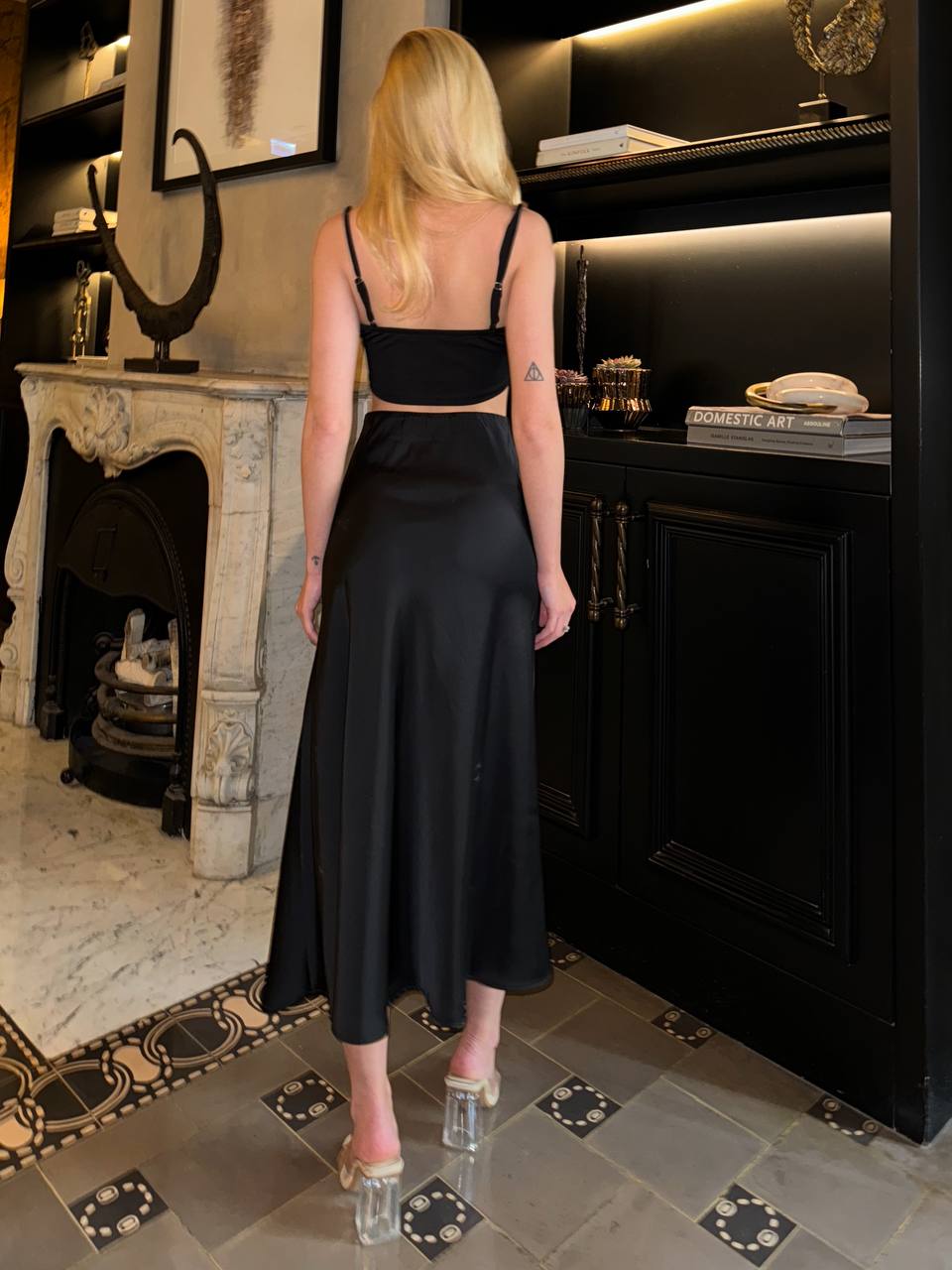 The Satin Elegance Midi Skirt – 1129