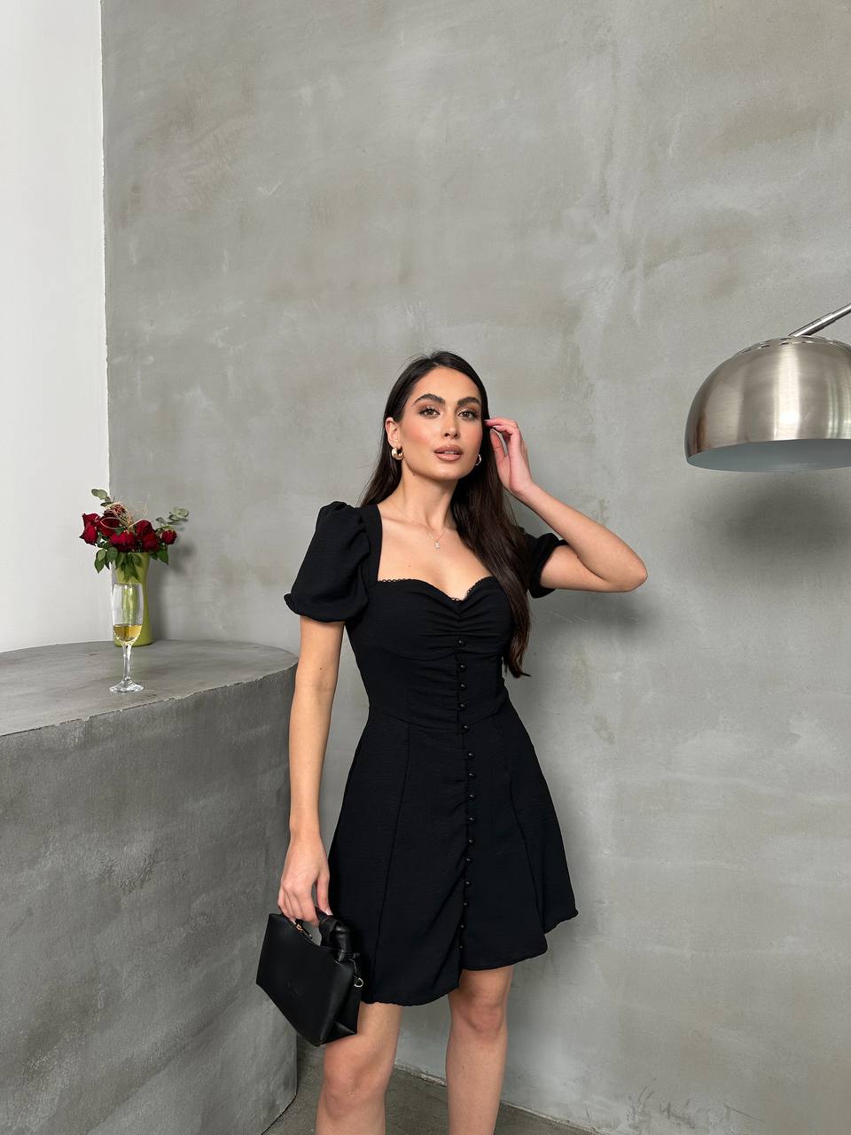 Romantic Buttoned Sweetheart Mini Dress - 1175