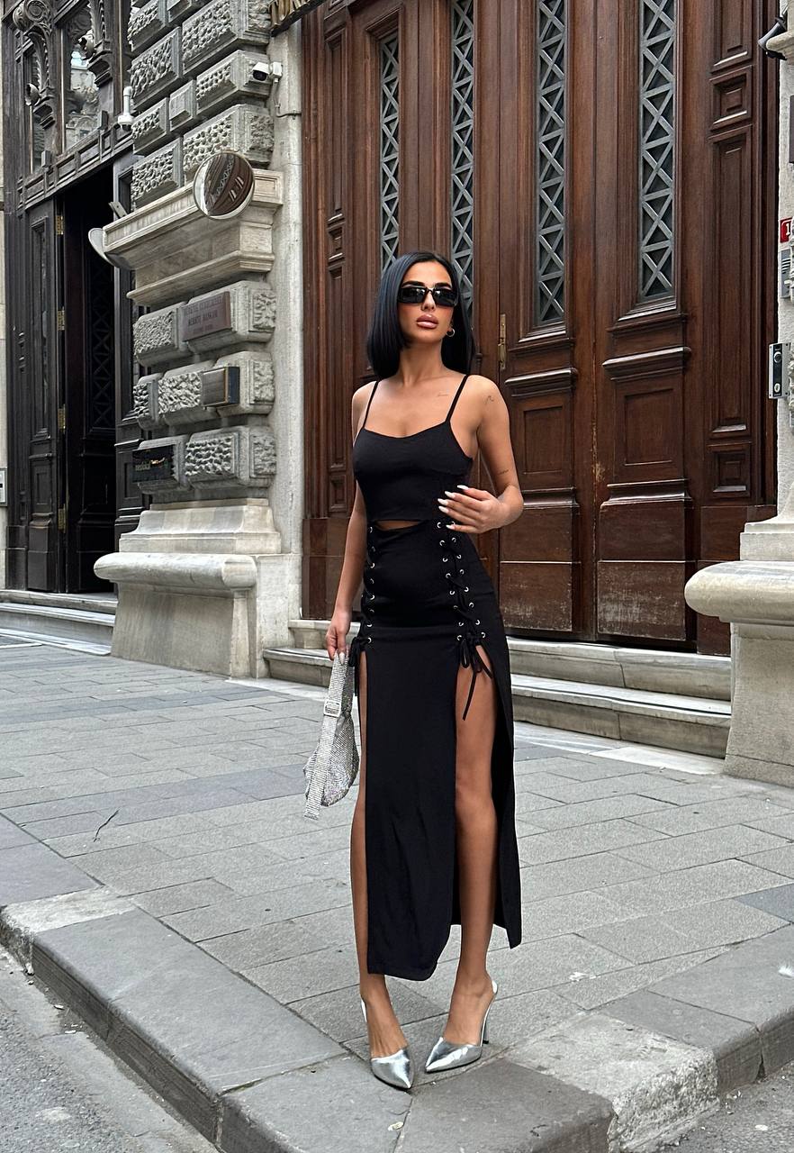 The Vixen Lace-Up Slit Maxi Dress Fierce Allure - 1186