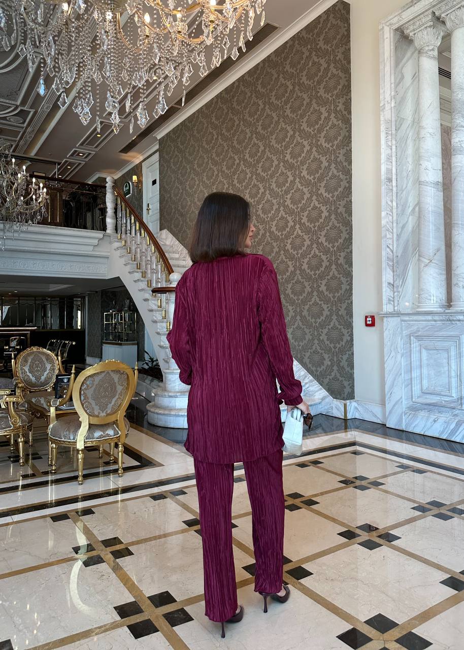 The Noir & Merlot Pleated Lounge Set 3-Piece Co-ord - 1198