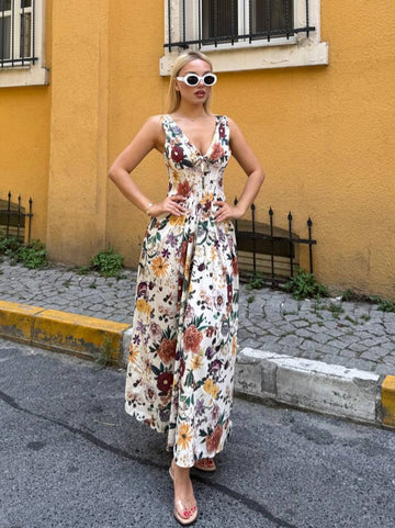 Sunset Bloom Sleeveless Maxi Dress - 1219