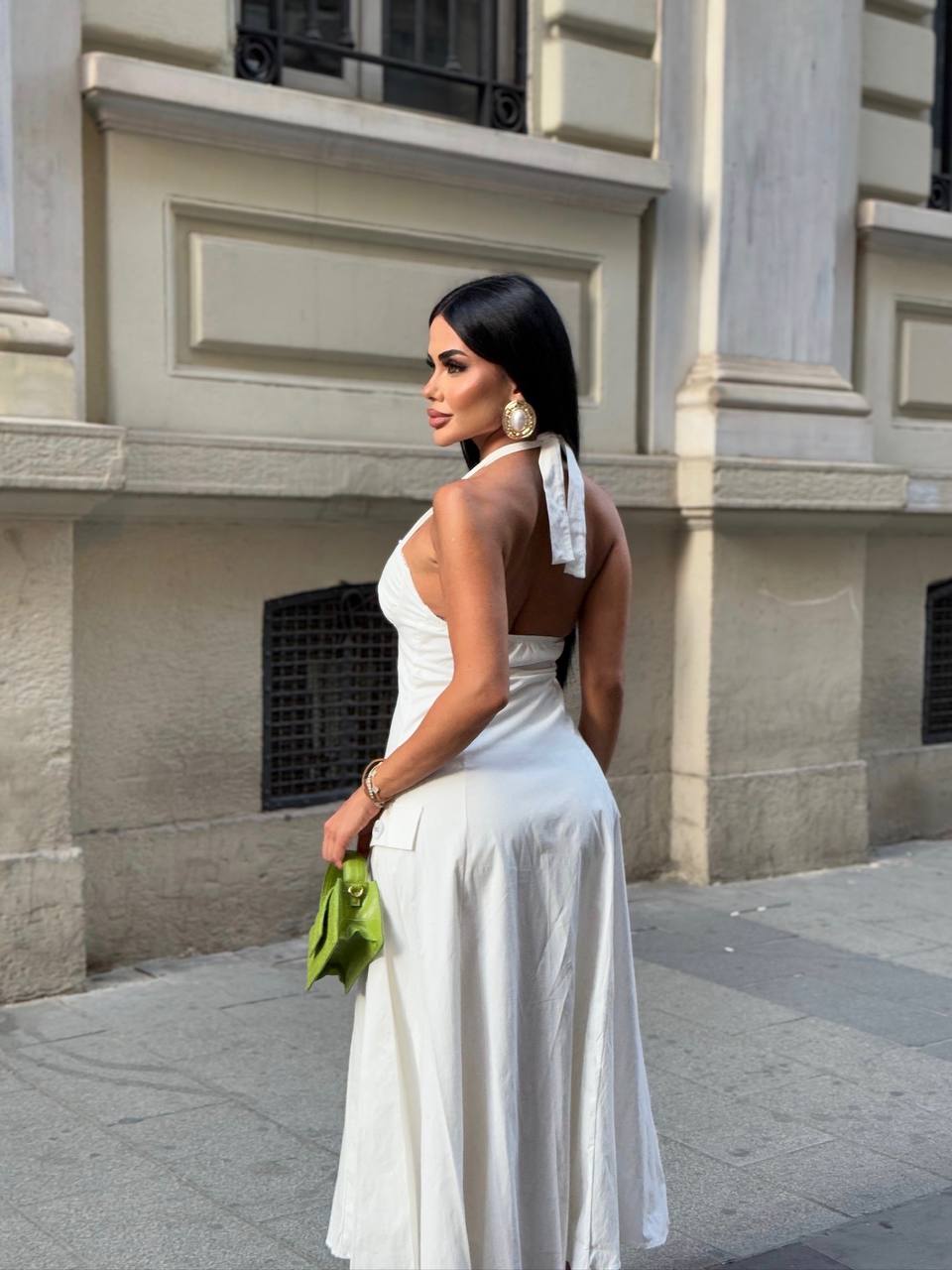 Riviera Backless Halter Midi Dress Elegant Summer Flow - 1230