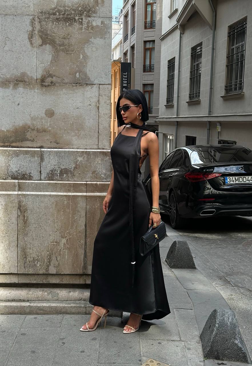 The Nova Backless Satin Maxi Dress Timeless Drape - 1235