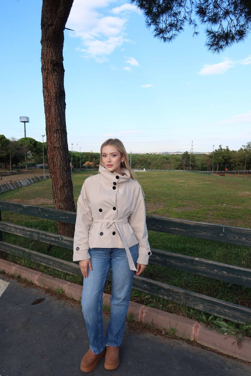 High-Collar City Trench – Short Belted Edition – 1254