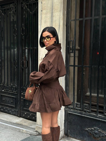 Urban Muse Mini Dress Fitted Button Front 1277