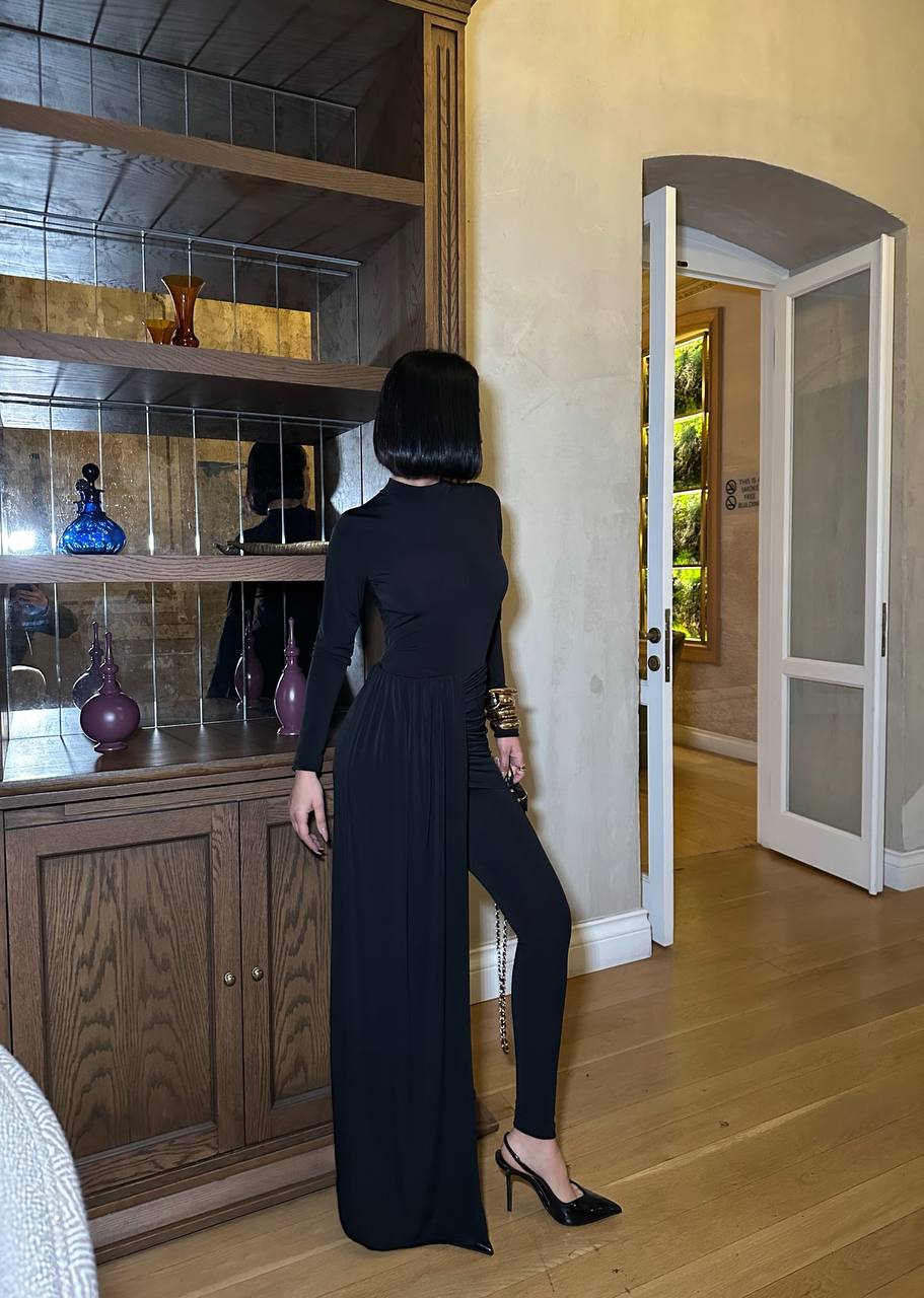 Midnight Muse Maxi Dress Fitted Draped Panel 1275