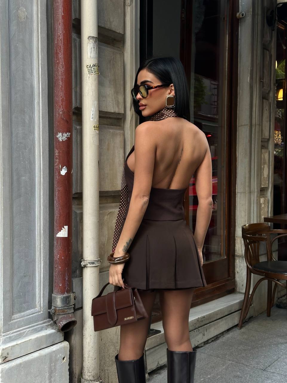 Midnight Muse Mini Skirt Set Halter Open-Back 1274