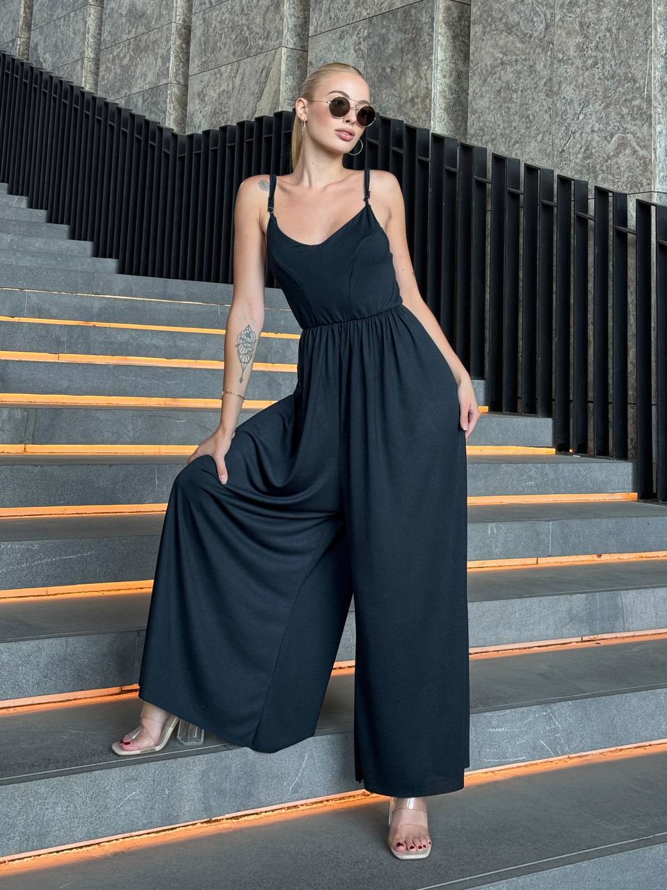 The Noir Flow Wide-Leg Jumpsuit – 1120