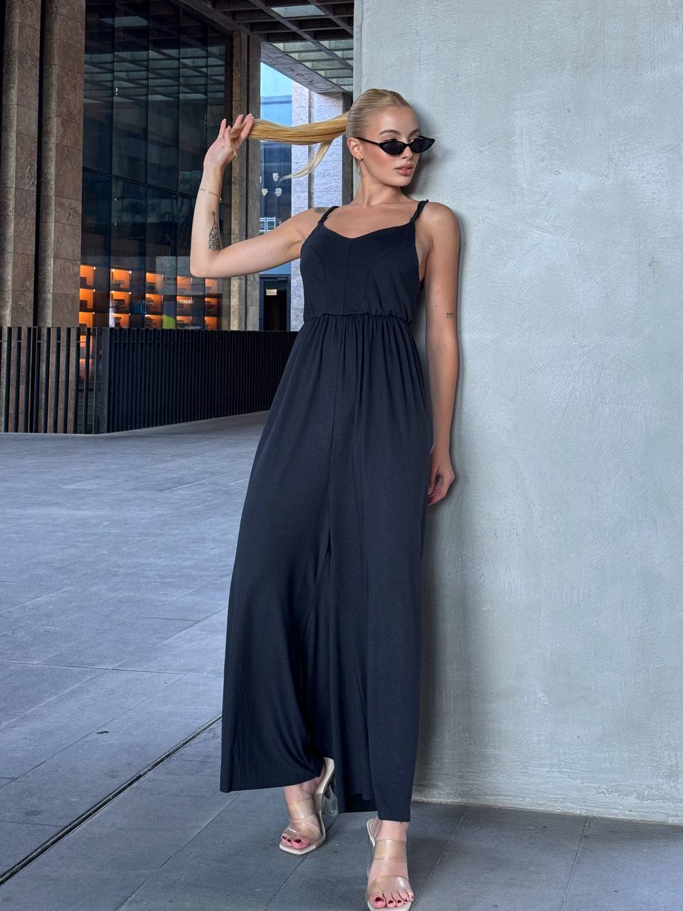 The Noir Flow Wide-Leg Jumpsuit – 1120