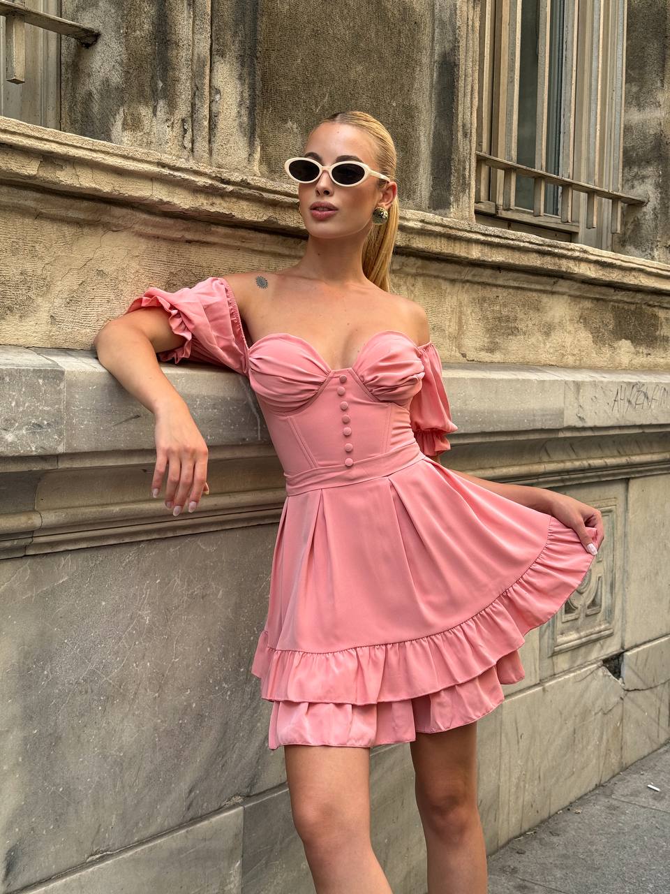 The Delphine Ruffled Corset Dress - 1115