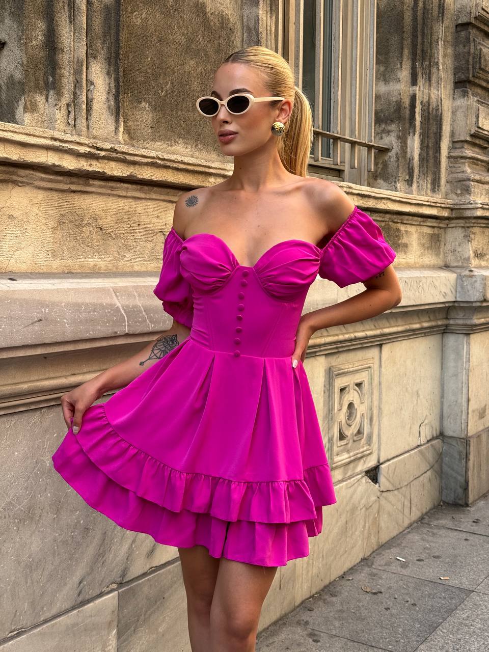 The Delphine Ruffled Corset Dress - 1115