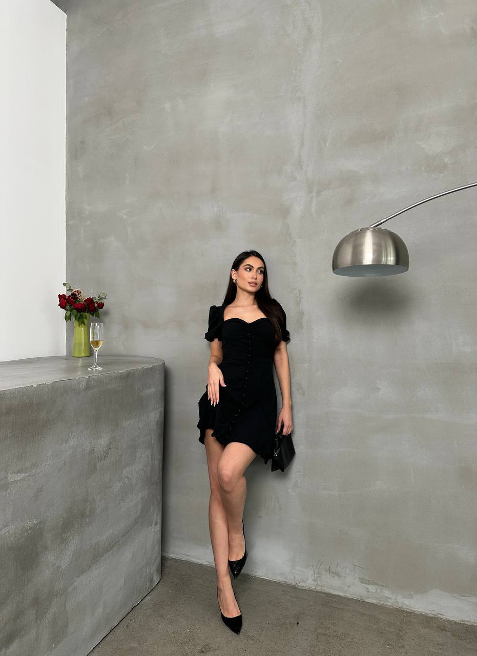 Romantic Buttoned Sweetheart Mini Dress - 1175