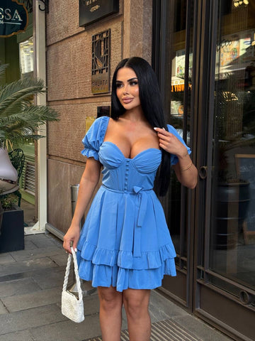 The Bella Ruffle-Sleeve Corset Mini Dress - 1204