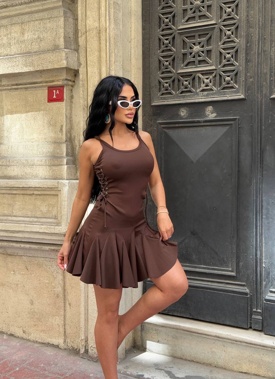 The Sienna Lace-Up Skater Mini Dress – 1208
