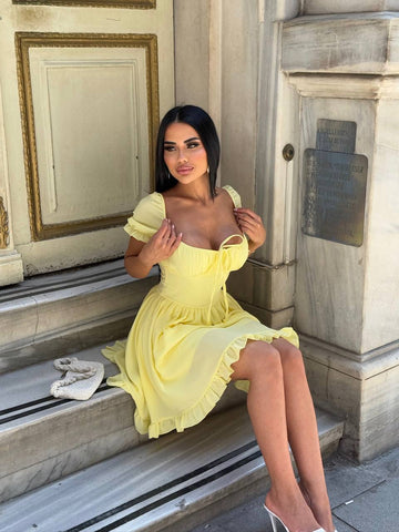 The Ruffle Charm Puff Sleeve Pastel Romance - 1228