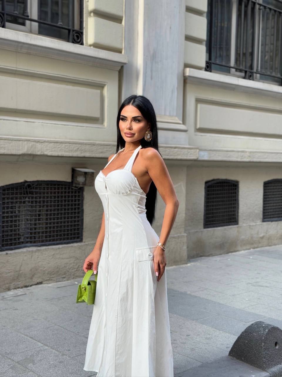 Riviera Backless Halter Midi Dress Elegant Summer Flow - 1230