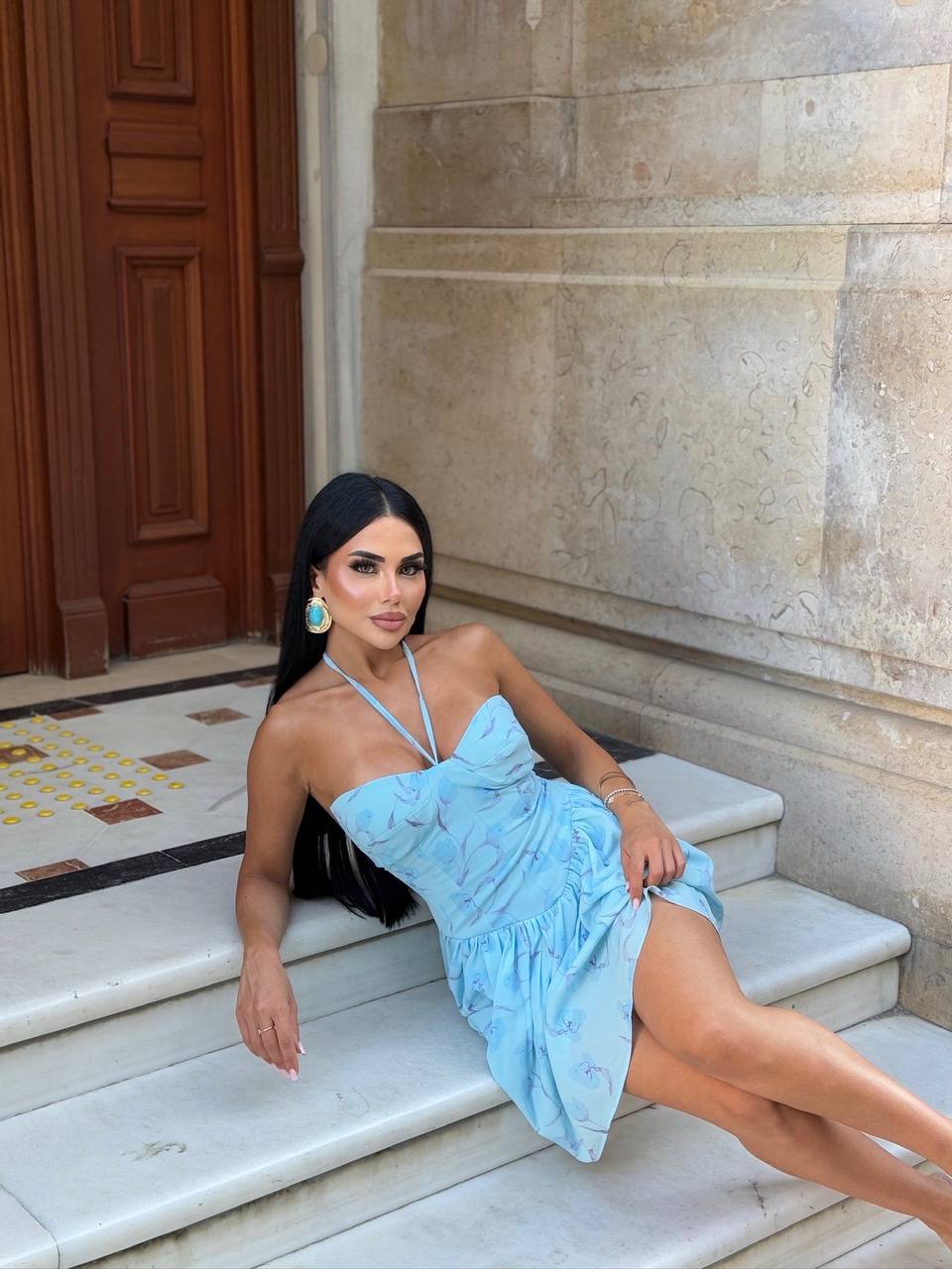 Flora Bloom Halter Mini Dress Summer Elegance - 1232