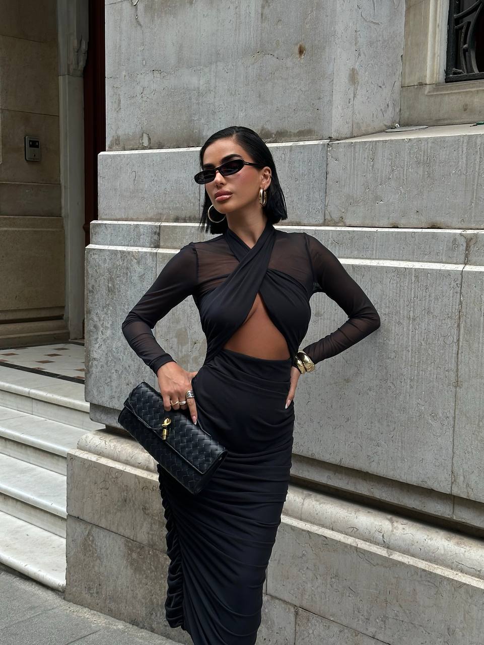 The Allure Cut-Out Mesh Midi Dress - 1243