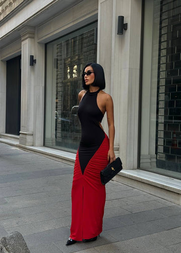 Midnight Charm Maxi Dress Bodycon Contrast Ruched 1251
