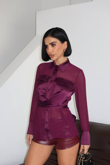 Silk Command Blouse Wrap Fit Waist Tie 1284