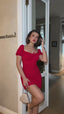 The Scarlet Sweetheart Puff Sleeve Mini Dress – 1171