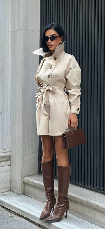Urban Allure Romper Tailored Belted Trench Style - 1252