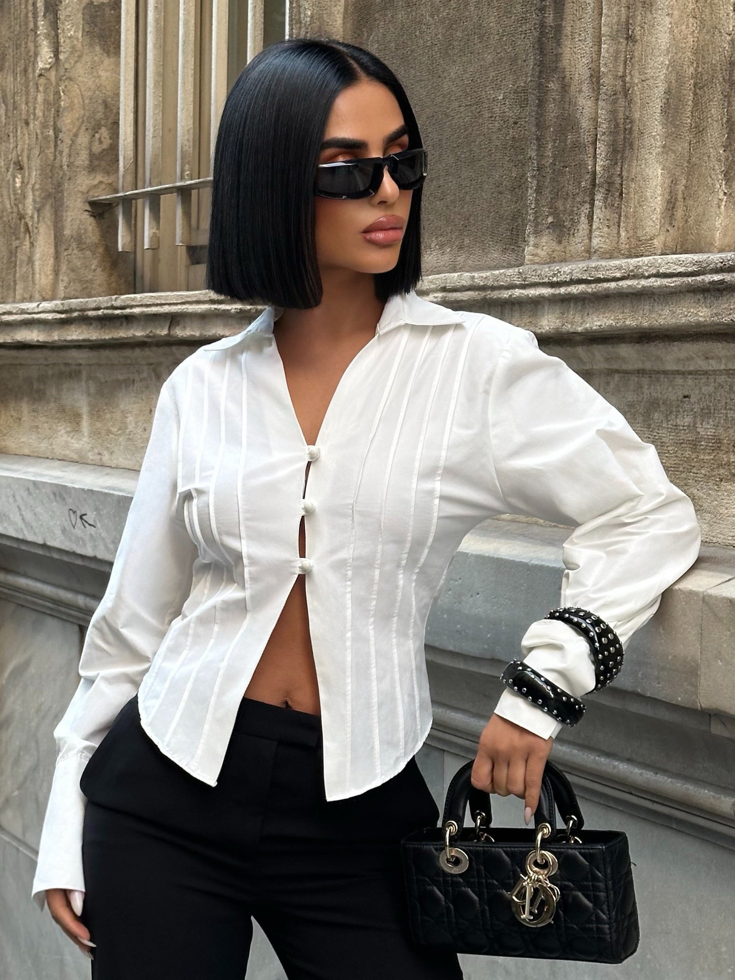 Sculpt Curve Button Shirt Tailored Waist Design 1265