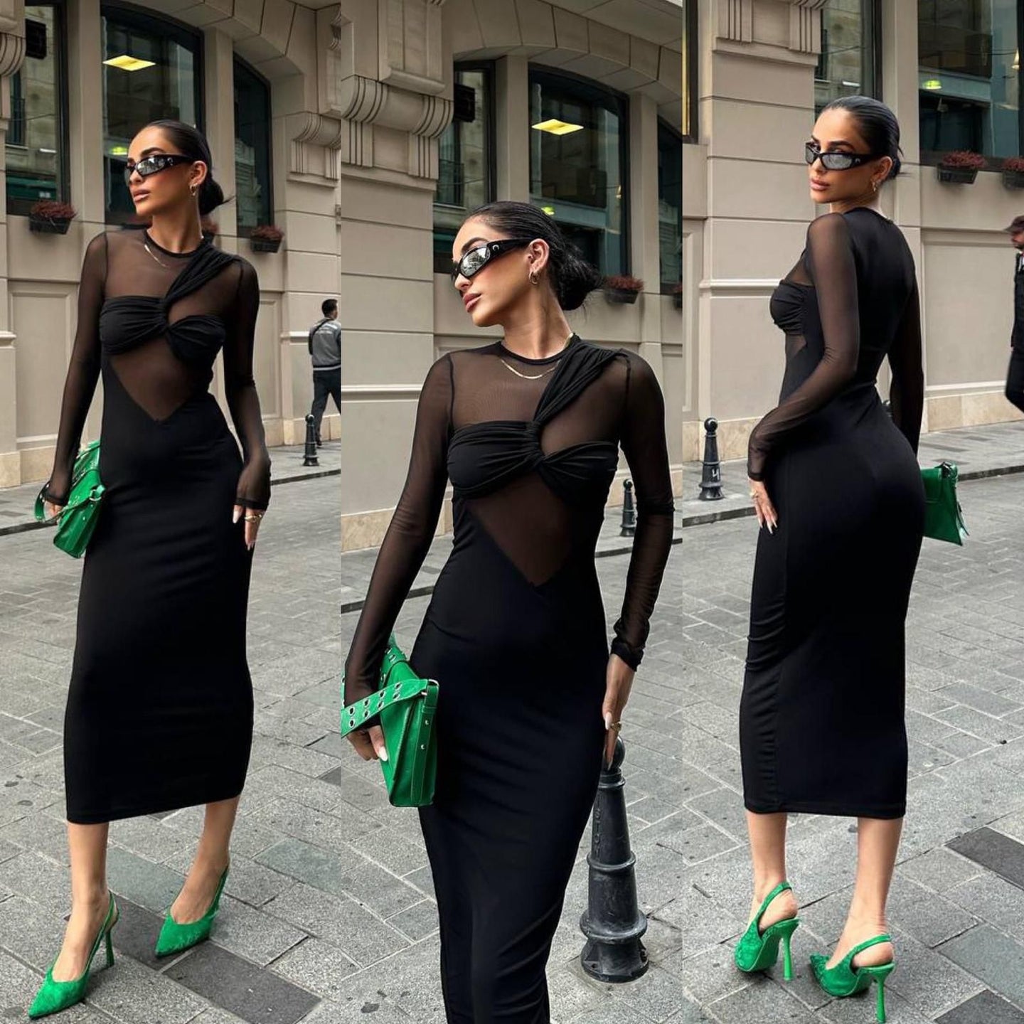 Eclipse Mesh Panel Midi Dress – 1054