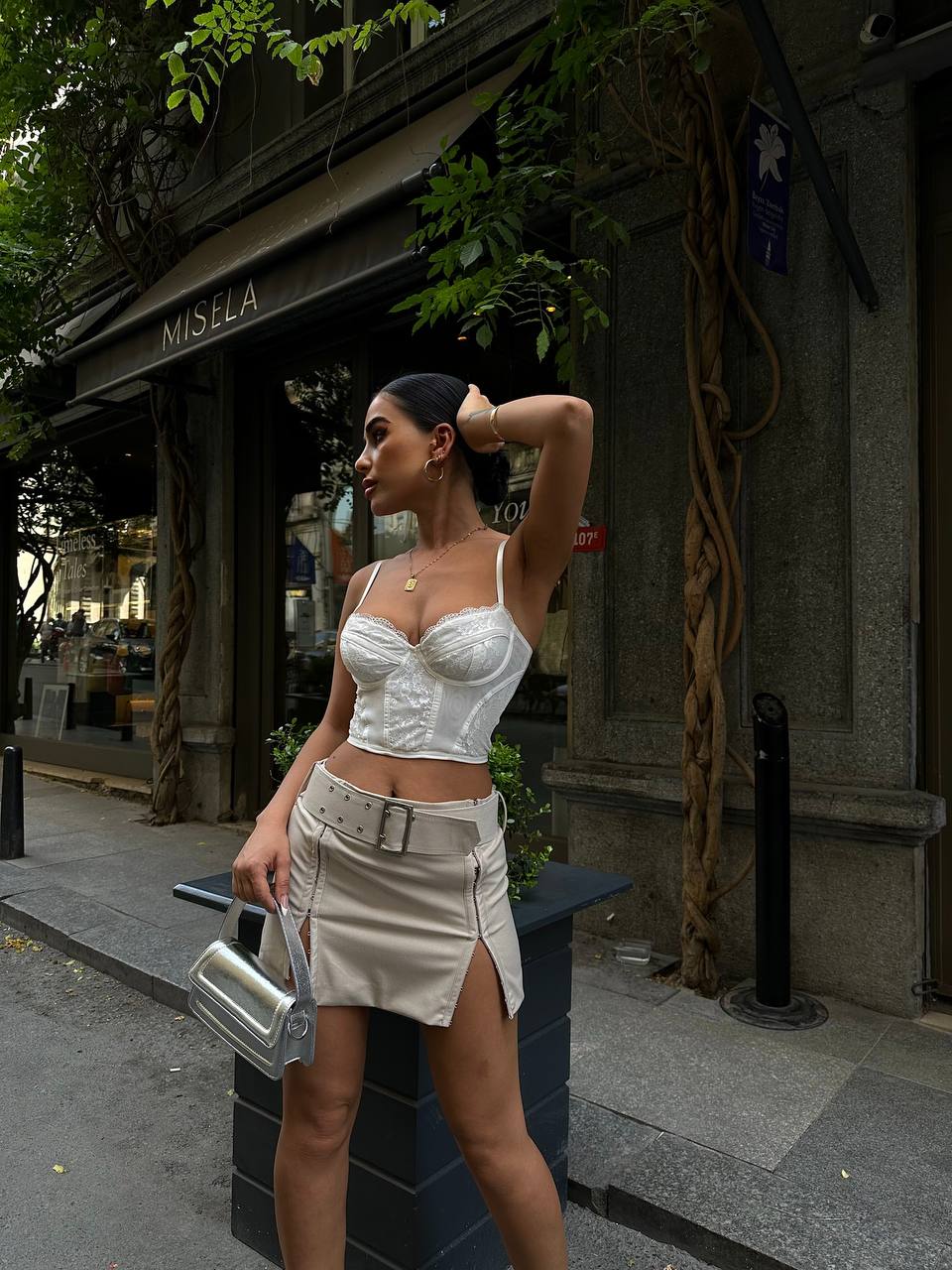 Sleek Satin Corset Top with Mini Skirt – 1107