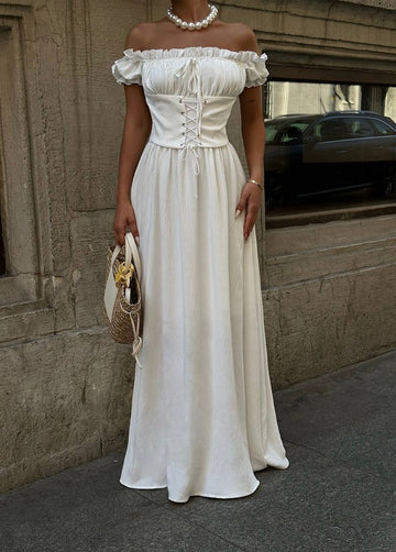 The Enchanted Elegance Off-Shoulder Maxi Dress – 1089