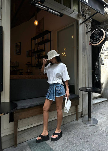 Urban Edge Pleated Denim Skort – 1096