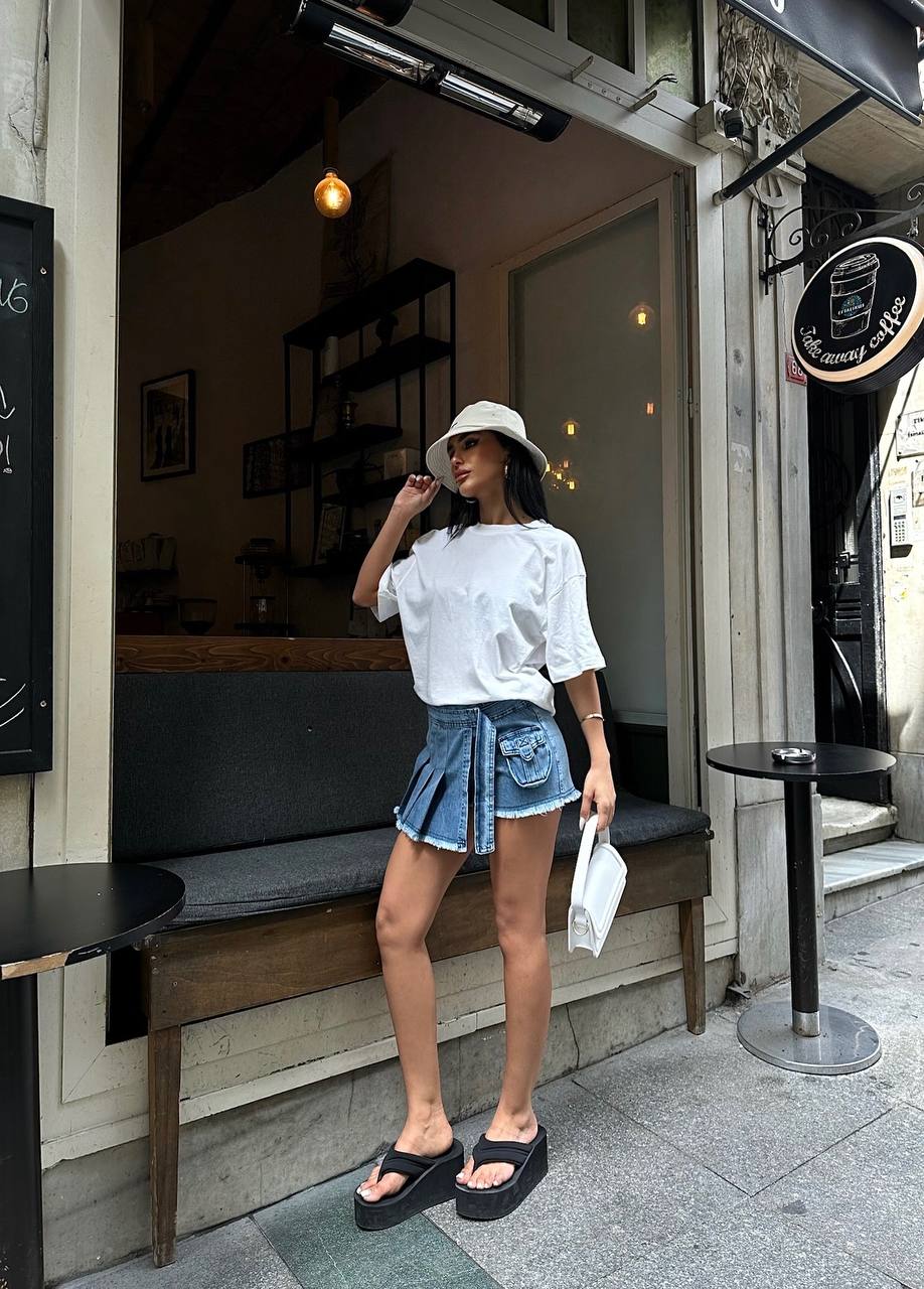 Urban Edge Pleated Denim Skort – 1096