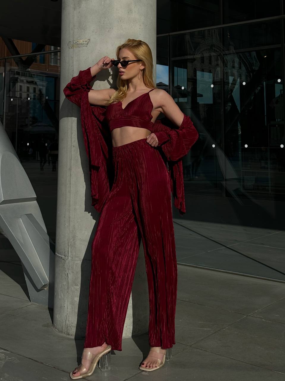 Lime Pleated Lounge Set – 1097