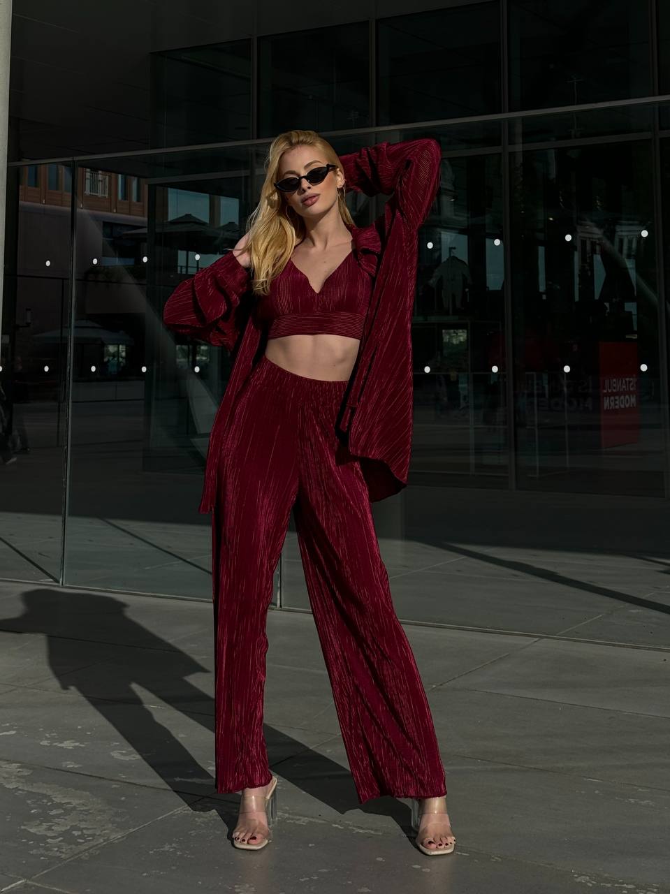 Lime Pleated Lounge Set – 1097