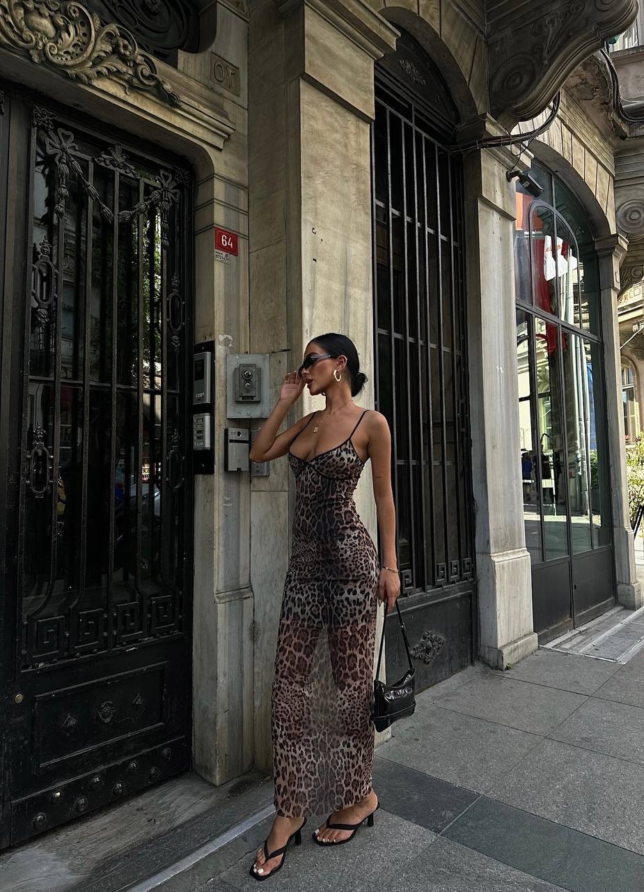 The Wild Elegance Leopard Print Maxi Dress – 1093