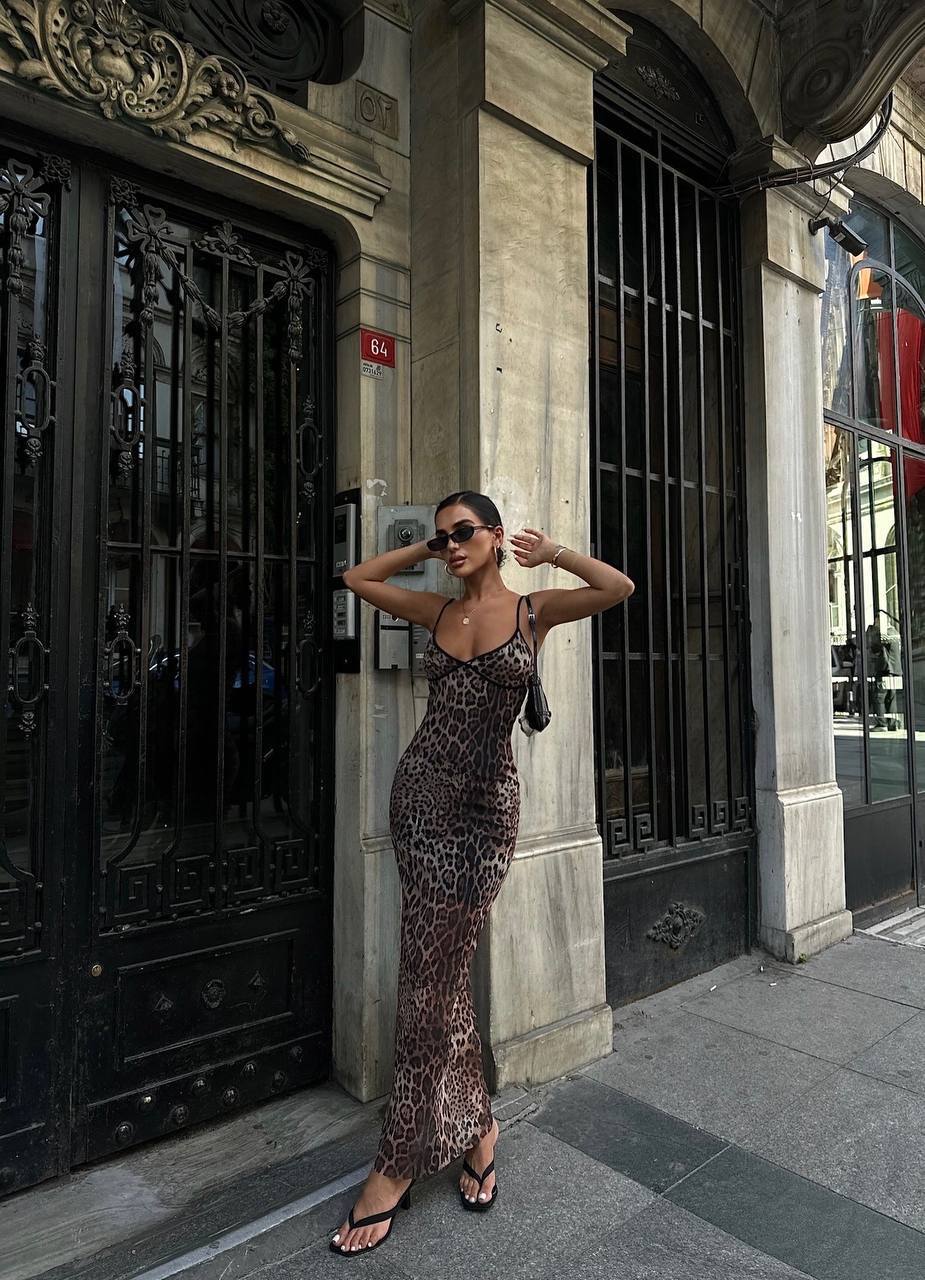 The Wild Elegance Leopard Print Maxi Dress – 1093