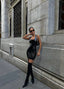 Sleek Noir Vinyl Mini Dress - 1023