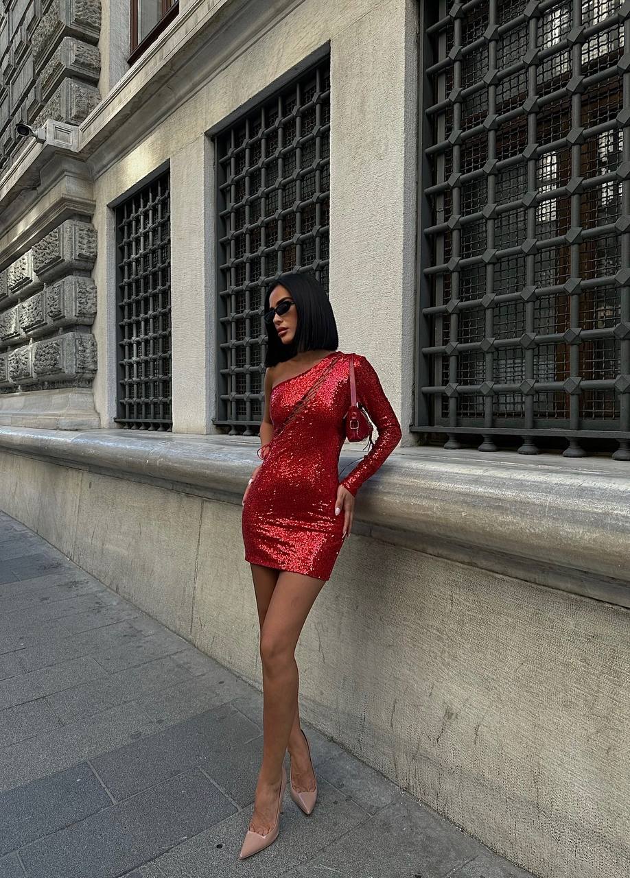 The Glam Sequin One-Shoulder Mini Dress – 1047