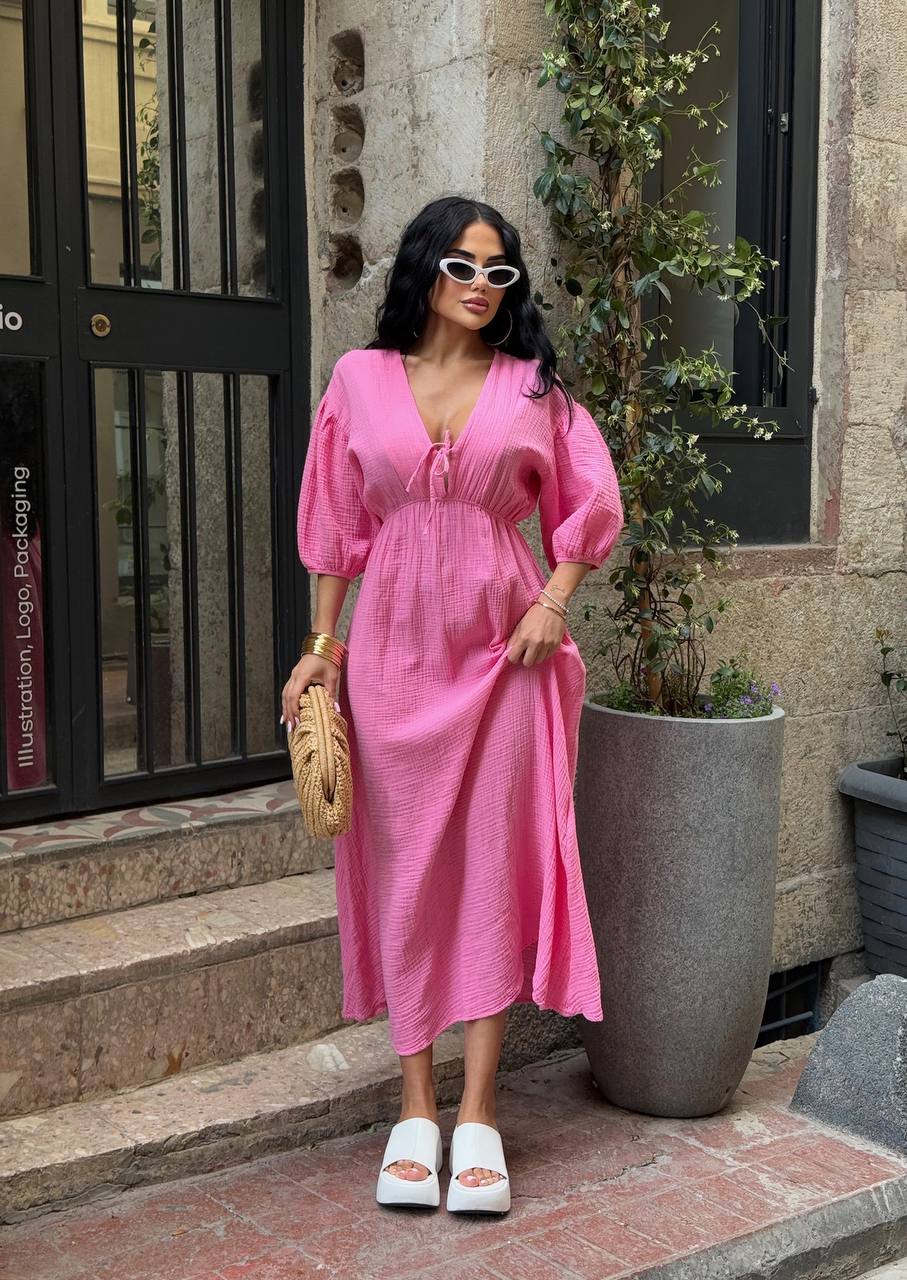 The Riviera Puff-Sleeve Midi Dress – 1206