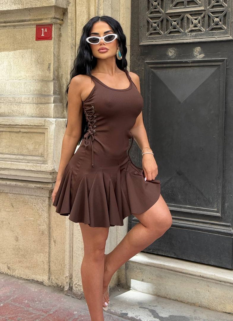 The Sienna Lace-Up Skater Mini Dress – 1208