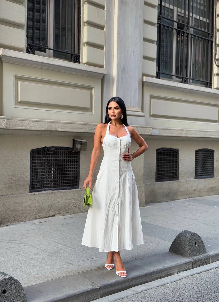 Riviera Backless Halter Midi Dress Elegant Summer Flow - 1230