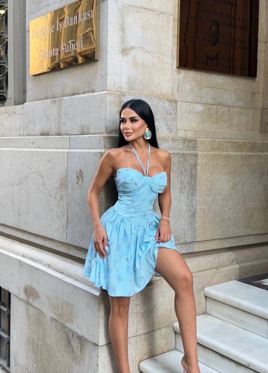 Flora Bloom Halter Mini Dress Summer Elegance - 1232