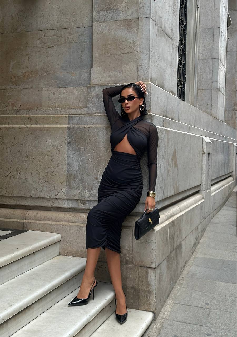 The Allure Cut-Out Mesh Midi Dress - 1243