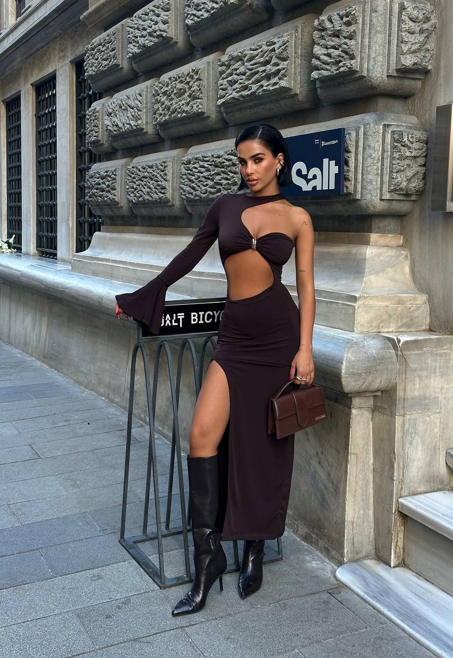 Fierce Allure Maxi Dress One-Sleeve Cut-Out Detail - 1246