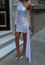 Radiant Edge Mini Dress One-Shoulder Draped Sash - 1248