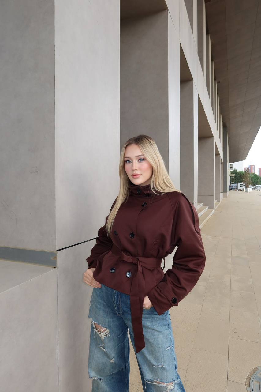 High-Collar City Trench – Short Belted Edition – 1254